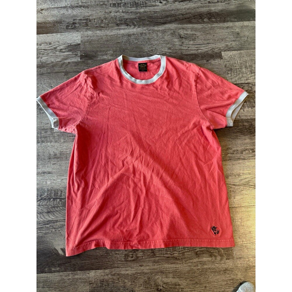Vintage Lucky Brand Ringer T-Shirt Classic Fit Salmon Coral Made in USA Mens L
